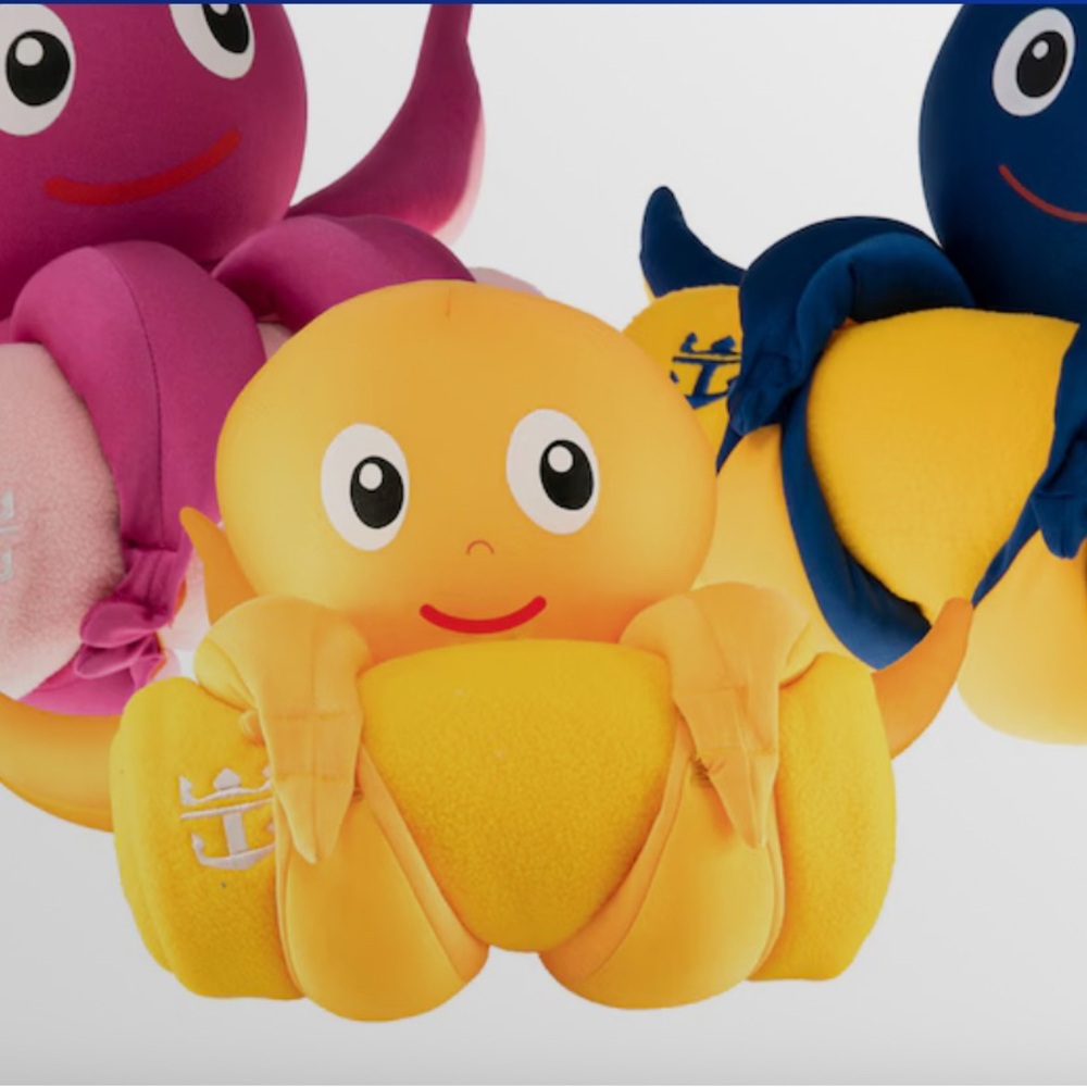 Adorable Yellow, Pink & Blue Royal Caribbean Stuffed Octopus with Beach Towel
